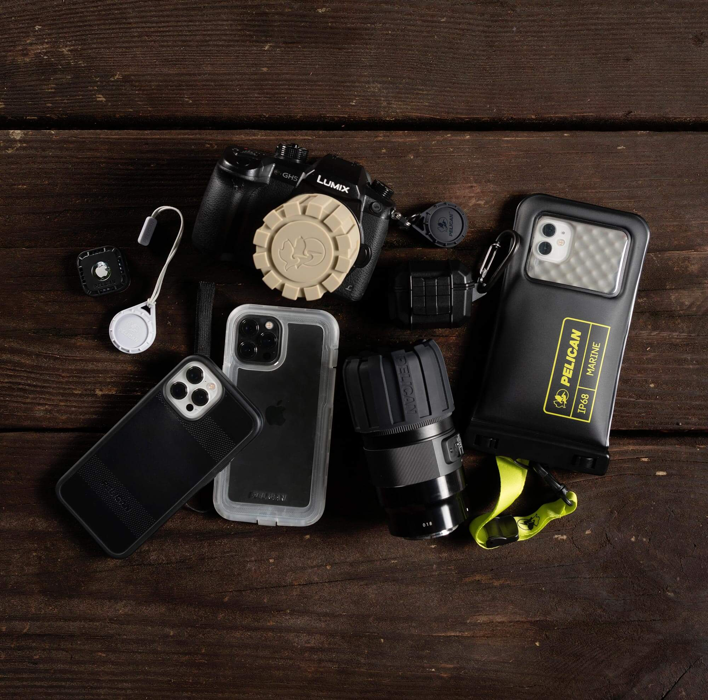Pelican Outdoor Tech Protection Collection Including Phone Cases, AirPods Cases, and Camera Lens Covers